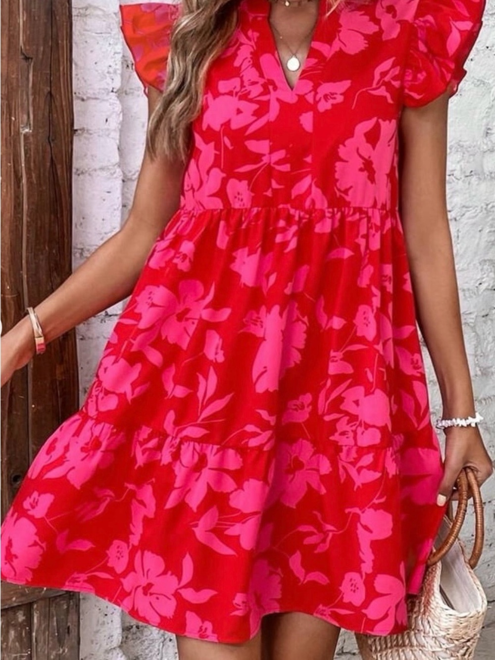 NWT Umgee floral ruffle cap sleeve mini dress size medium